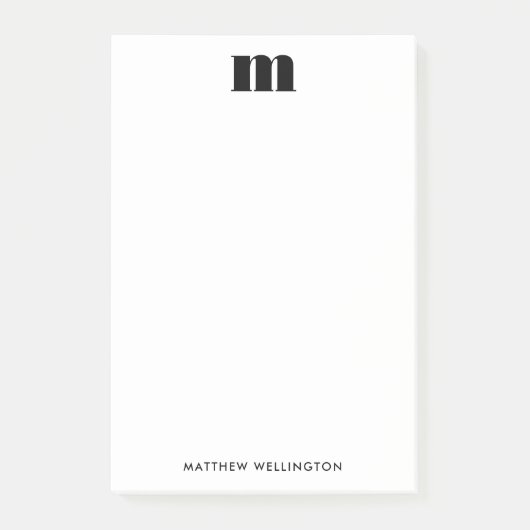 Modernes Minimal Schwarz-weißes Monogramm Post-it Klebezettel (Vorderseite)