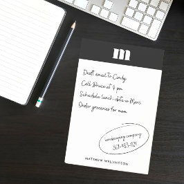 Modernes Minimal Schwarz-weißes Monogramm Post-it Klebezettel