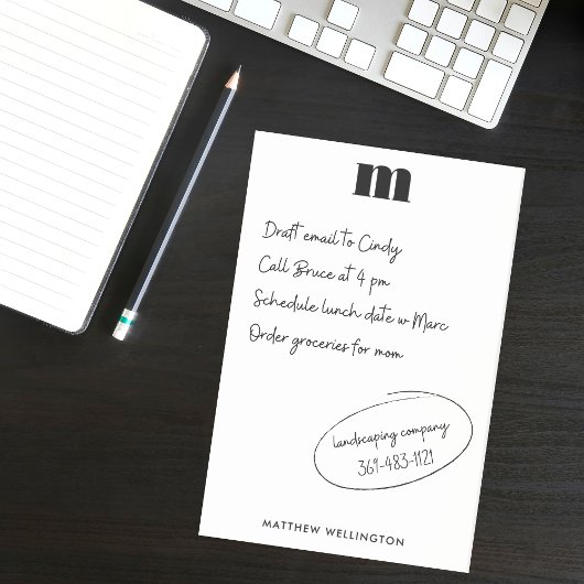 Modernes Minimal Schwarz-weißes Monogramm Post-it Klebezettel