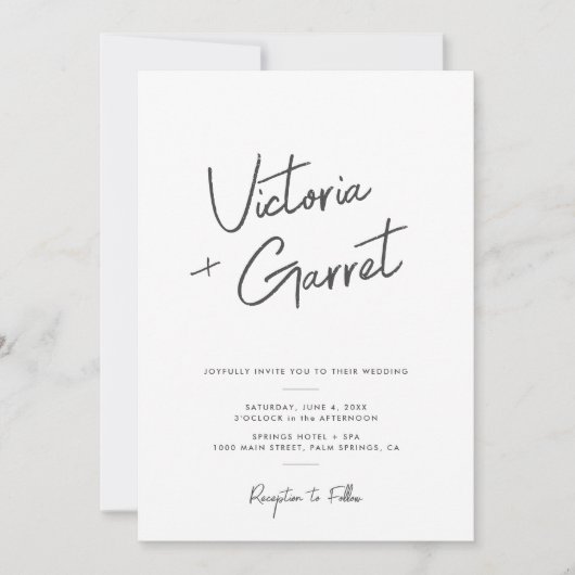 Modernes Minimal Schwarz-weißes Script Foto Hochze Einladung (Vorderseite)