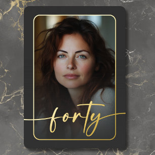 Modernes Minimal Schwarzes Foto 40. Geburtstag Folieneinladung