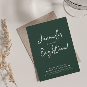 Modernes Minimal Script 18. Geburtstag Emerald Einladung