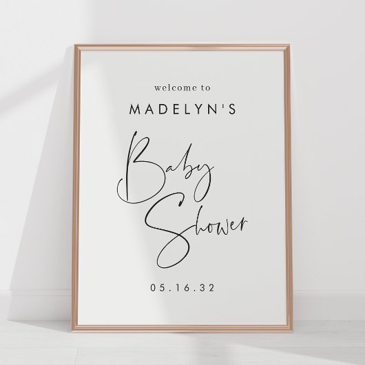 Modernes Minimal Script Baby Dusche Begrüßungszeic Poster