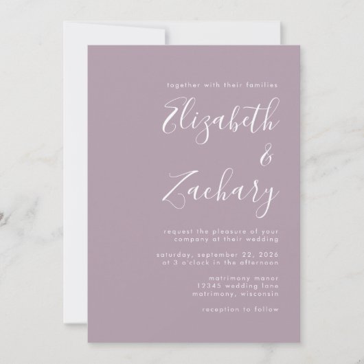 Modernes Minimal Script Foto Dusty Lavender Weddin Einladung (Vorderseite)