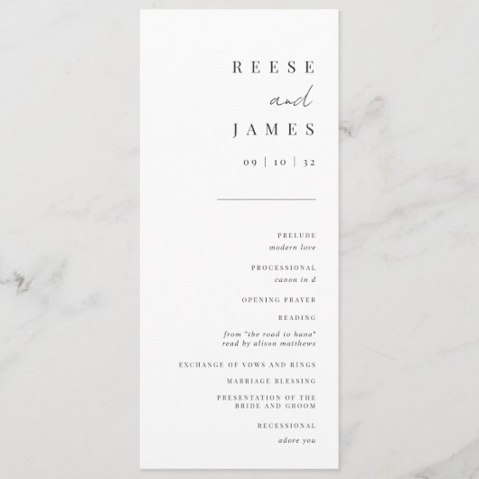 Modernes Minimal-Script-Hochzeitsprogramm Programm (Vorderseite)