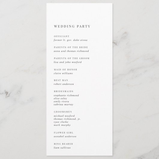 Modernes Minimal-Script-Hochzeitsprogramm Programm (Rückseite)