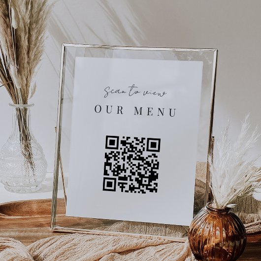Modernes Minimal-Script QR Code-Hochzeitmenü Poster