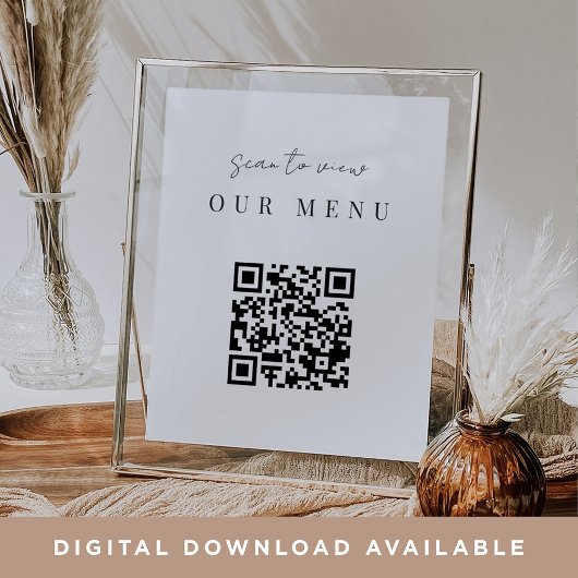 Modernes Minimal-Script QR Code-Hochzeitmenü Poster