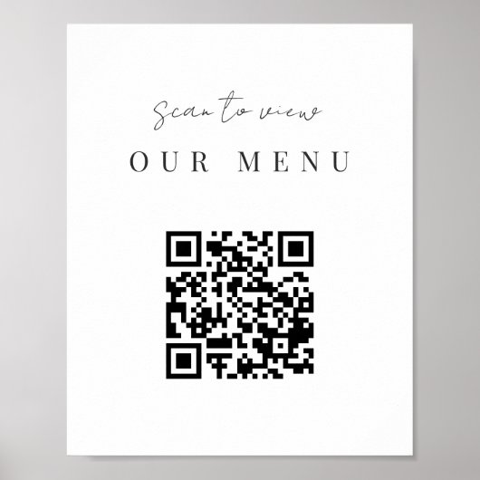 Modernes Minimal-Script QR Code-Hochzeitmenü Poster (Vorne)