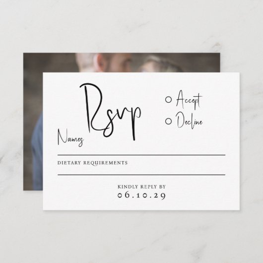 Modernes Minimal-Script-Typografie-Foto Hochzeit RSVP Karte (Vorne/Hinten)