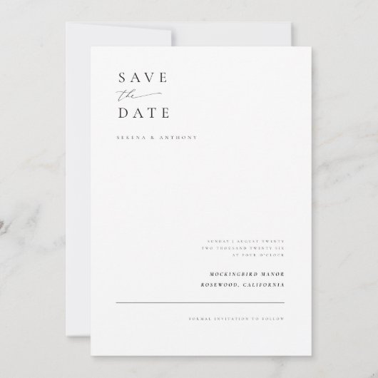 Modernes Minimal-Script-Typografie-Foto Hochzeit Save The Date (Rückseite)