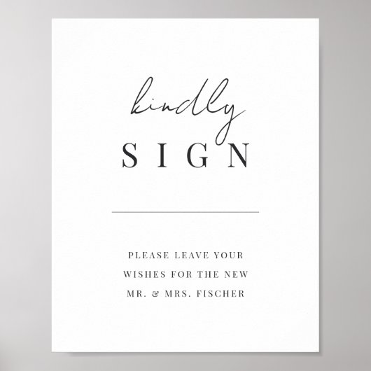 Modernes Minimal Script Wedding Gästebuch-Zeichen Poster (Vorne)