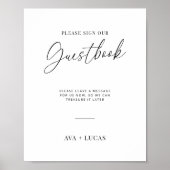 Modernes Minimal Script Wedding Gästebuch-Zeichen Poster (Vorne)