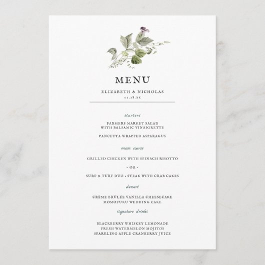 Modernes Minimal | Spring Greenerity Wedding Menu Menükarte (Vorderseite)