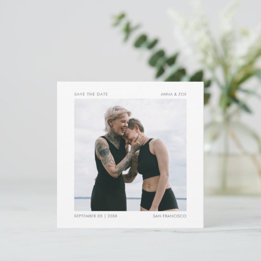 Modernes Minimal Square Foto Save the Date (Stehend Vorderseite)