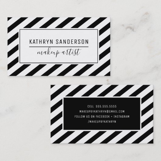 MODERNES MINIMAL STRIPE, einfach Schwarz-weiß Visitenkarte (Vorne/Hinten)