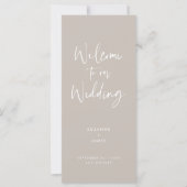 Modernes Minimal Taupe Script Wedding Programm (Vorderseite)