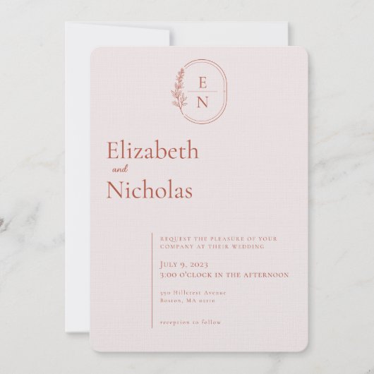 Modernes Minimal | Terracotta & Blush Wedding Einladung (Vorderseite)