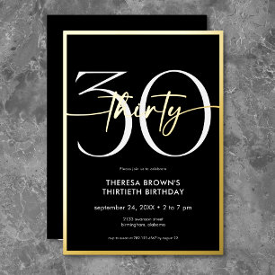 Modernes Minimal Thirty Script Geburtstag Gold Folieneinladung