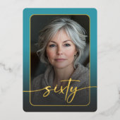 Modernes Minimal Türkis Foto 60. Geburtstag Folieneinladung (Vorderseite)