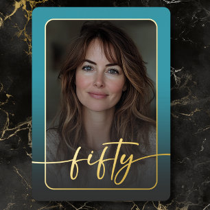 Modernes Minimal Türkis Foto Fiftieth Birthday Folieneinladung
