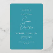 Modernes Minimal Türkis Foto Fortieth Birthday Folieneinladung (Rückseite)