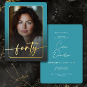 Modernes Minimal Türkis Foto Fortieth Birthday Folieneinladung