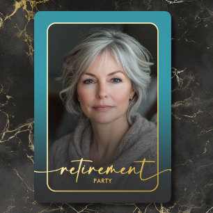 Modernes Minimal Türkisfarbenes Foto Rente Party Folieneinladung