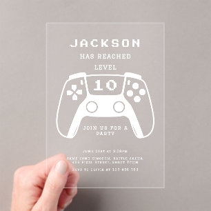 Modernes Minimal-Up-Gamer-Kindergeburtstag-Party Acryleinladungen
