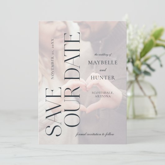 Modernes Minimal-Verlobung-Foto Rette unser Datum Save The Date (Stehend Vorderseite)