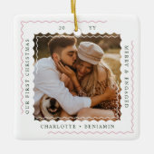 Modernes Minimal Wavy Verlobtes Foto Keramikornament (Vorderseite)