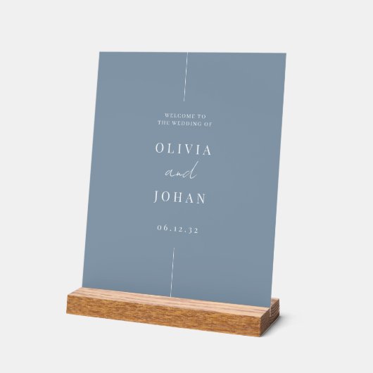 Modernes Minimal Wedding Dusty Blue Willkommen Acrylschild (Winkel)