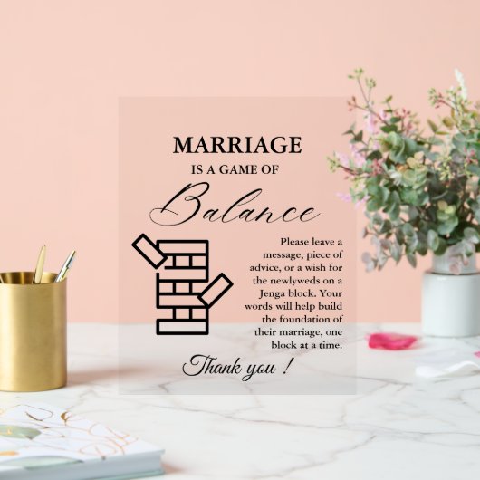 Modernes Minimal Wedding Jenga Game Gästebuchzeich Acrylschild (Hochzeit)