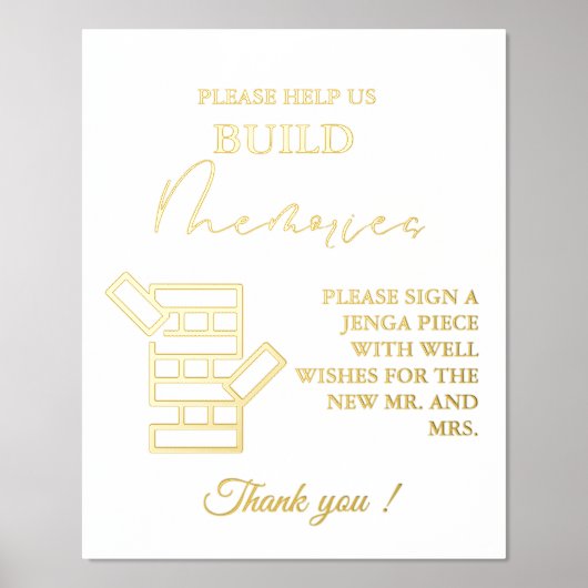 Modernes Minimal Wedding Jenga Game Gästebuchzeich Foliendrucke (Vorderseite)