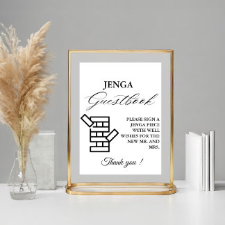Modernes Minimal Wedding Jenga Game Gästebuchzeich Poster