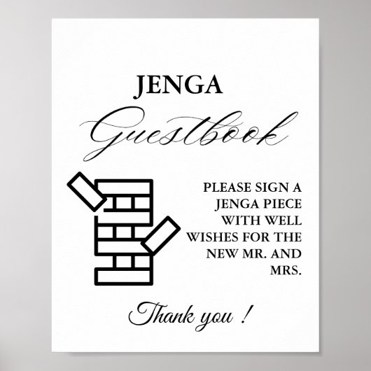 Modernes Minimal Wedding Jenga Game Gästebuchzeich Poster (Vorne)