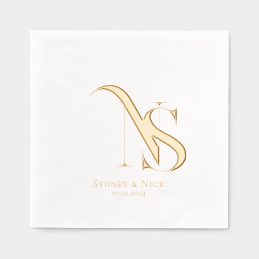 Modernes Minimal | Wedding Monogram Napkins Servietten Mit Folie (Vorderseite)