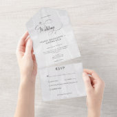 Modernes Minimal weißes Satin Taffeta Abendessen All In One Einladung (Abreißen)