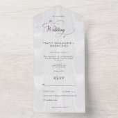 Modernes Minimal weißes Satin Taffeta Abendessen All In One Einladung (Innen Boden)