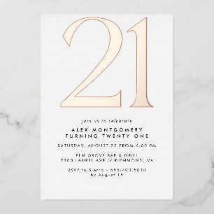 Modernes Minimal White & Rose Gold 21. Geburtsta Folieneinladung