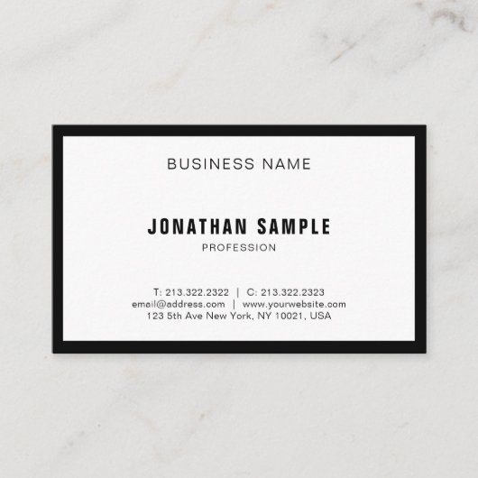 Modernes Minimaldesign Elegant Schwarz-weiß BW Sch Visitenkarte (Vorderseite)