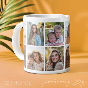 Modernes, minimales 12-Foto-Collage mit weißem Hin Jumbo-Tasse