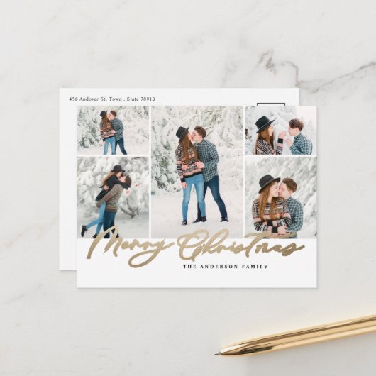 Modernes, minimales 5 Foto Weihnachtsgeschenk Feiertagspostkarte (Vorderseite/Rückseite Beispiel)