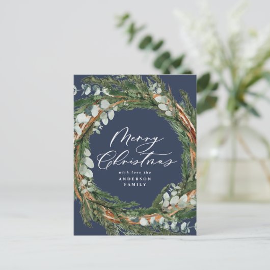 Modernes minimales Aquarellblau Weihnachten (Stehend Vorderseite)