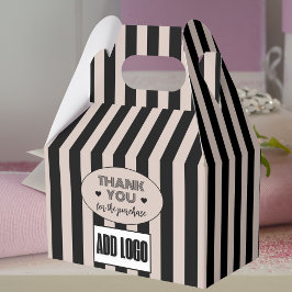 Modernes, minimales Beige-Black Stripes-Logo Geschenkschachtel