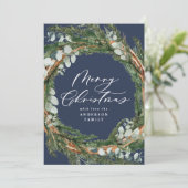 Modernes, minimales Blattwerk blau Weihnachten (Stehend Vorderseite)