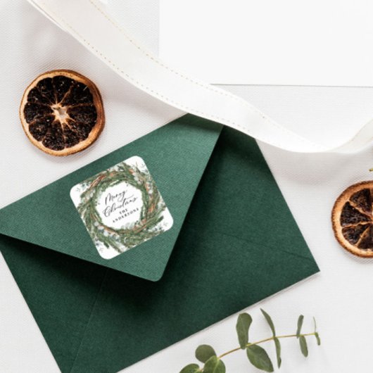 Modernes, minimales Blattwerk im Winter Quadratischer Aufkleber