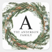 Modernes, minimales Blattwerk im Winter Quadratischer Aufkleber (Vorderseite)