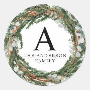 Modernes, minimales Blattwerk im Winter Runder Aufkleber