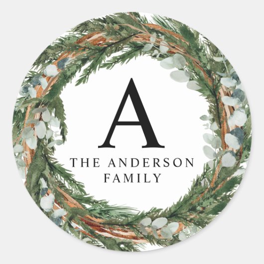 Modernes, minimales Blattwerk im Winter Runder Aufkleber (Vorderseite)